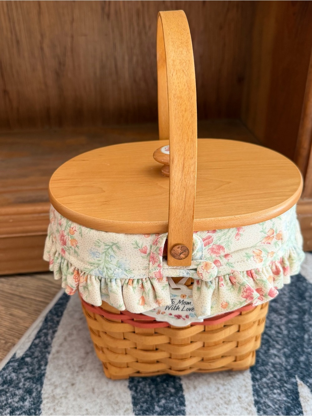 Longaberger 2001 Mother’s Day Vintage Blossoms Basket w/Liner,Protect,Lid,Tie-On